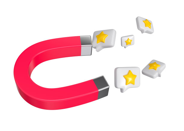 红色磁铁与吸引星图标上的白色别针隔离。社交媒体营销概念。3 d渲染。图片下载