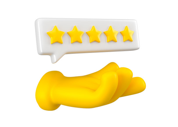 黄色表情符号的手拿或给予评论信息泡沫审查孤立。卡通黄色五星概念率或反馈。最好的奖励。3 d渲染。图片下载