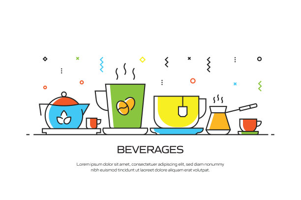 饮料相关的线风格横幅设计网页，标题，小册子，年度报告和书的封面图片下载