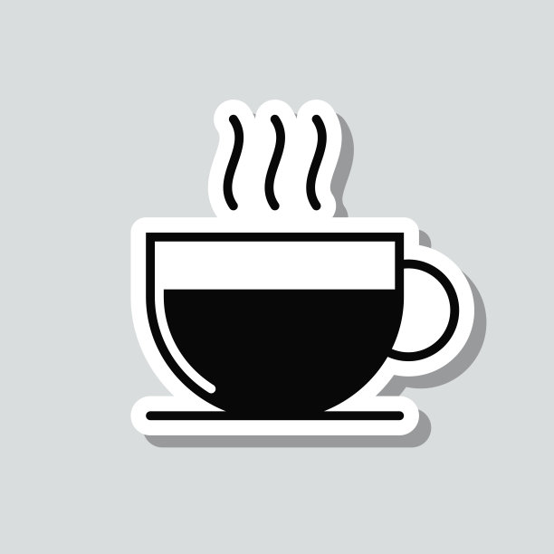 热饮。灰色背景上的图标贴纸图片下载