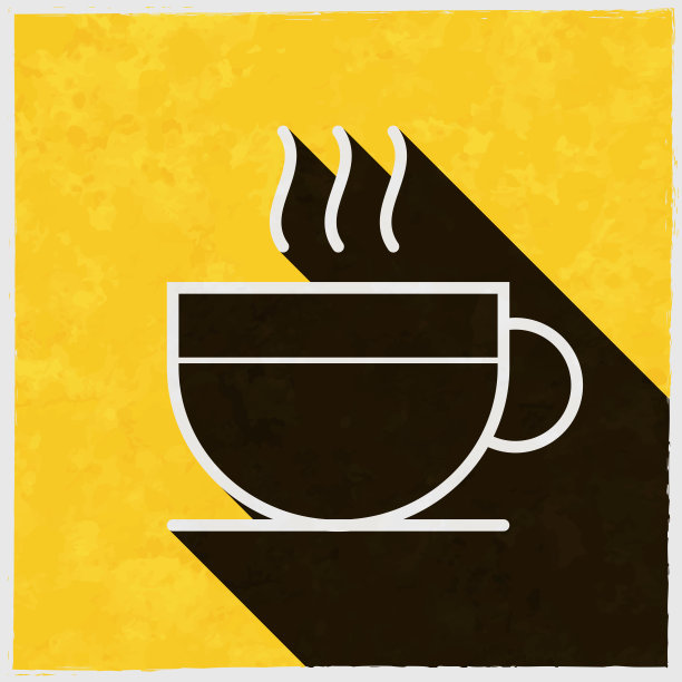 热饮。图标与长阴影的纹理黄色背景图片下载