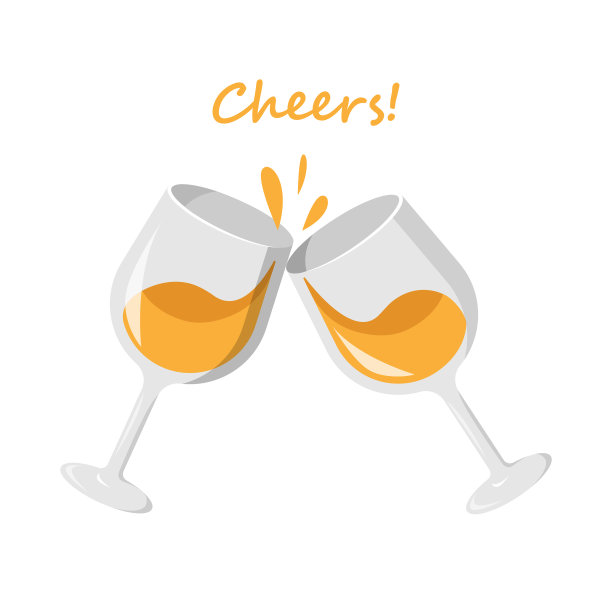 香槟酒杯和干杯平面设计。图片下载