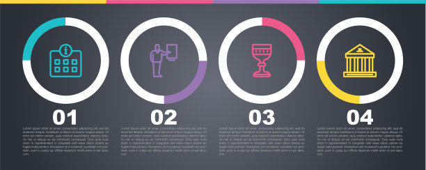 集线信息，博物馆指南，中世纪高脚杯和建筑。业务信息图表模板。向量图片下载