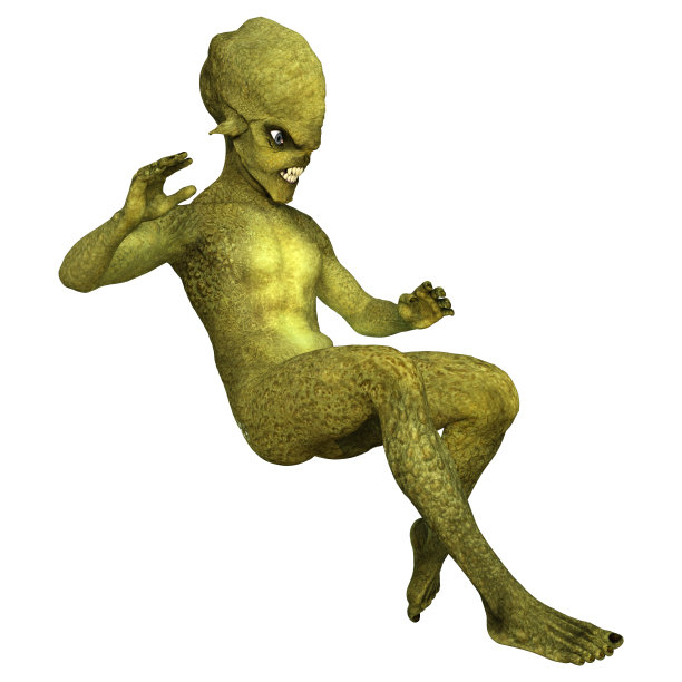 白色上的绿色外星人的3D渲染图片下载