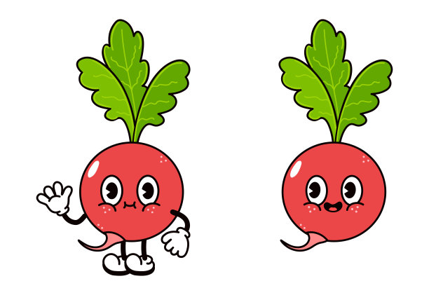 可爱有趣的萝卜摆手人物轮廓卡通插图为图画书。矢量手绘传统卡通复古、复古、萝卜字。孤立在白色背景中图片下载