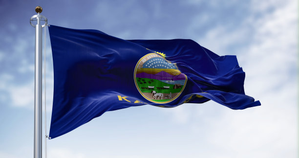 在晴朗的日子里，堪萨斯州的国旗在风中飘扬图片下载