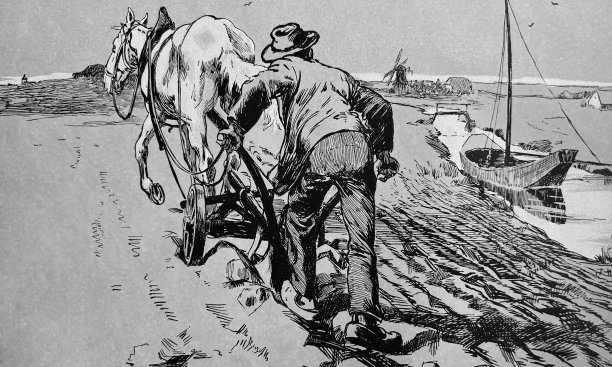 农民用马犁地，后视镜图片下载