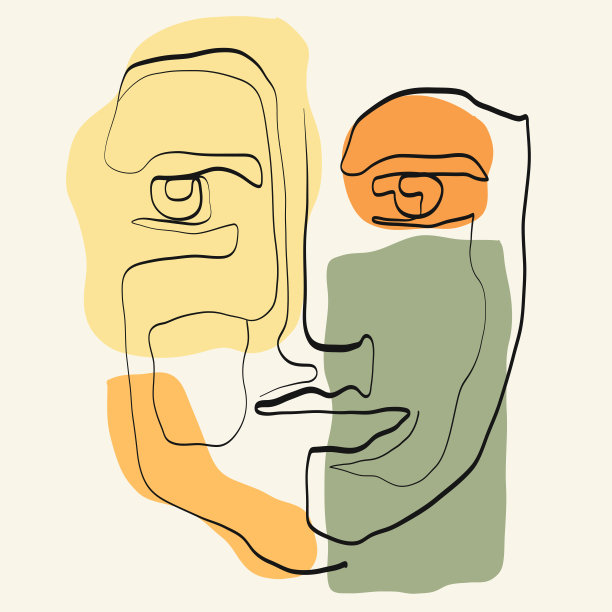 超现实的立体主义的脸。抽象现代面部肖像。手绘矢量插图。现代立体派风格的当代绘画。图片下载