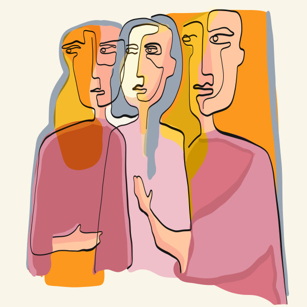 超现实的立体主义的脸。抽象现代面部肖像。手绘矢量插图。现代立体派风格的当代绘画。图片下载