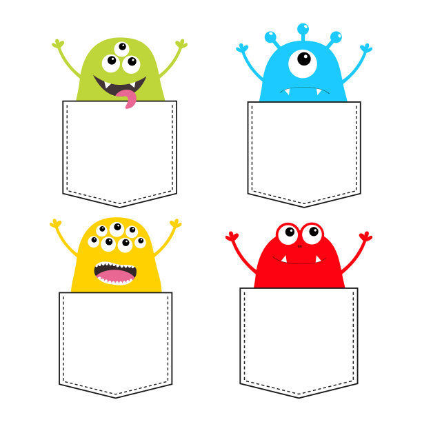 五颜六色的怪物剪影设置在口袋图片下载