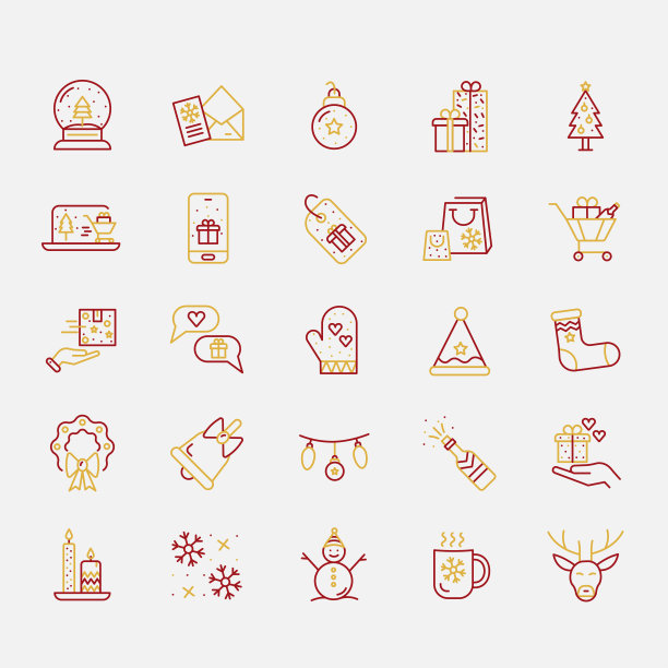 新年-细线矢量图标设置。图片下载