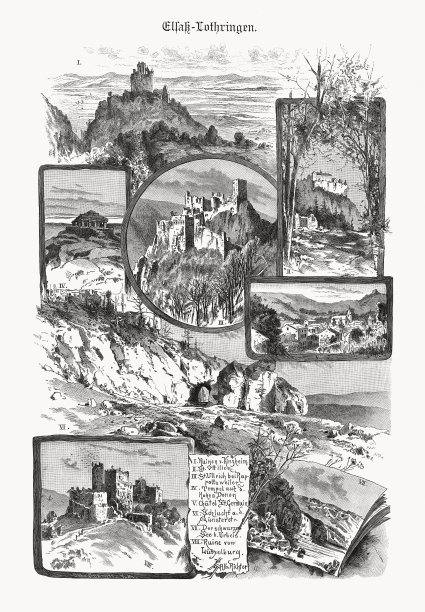 法国/德国阿尔萨斯-洛林的历史观点，木刻，1893年出版图片下载