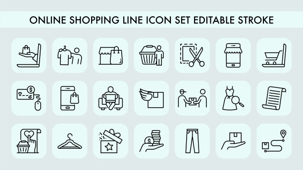 在线购物线图标设置可编辑的笔触图片下载
