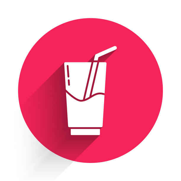 白色鸡尾酒和酒精饮料图标孤立与长影子。红色圆圈按钮。矢量图图片下载