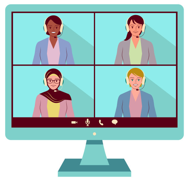 参加视频会议的四位年轻女商人或教师（多民族群体）图片下载