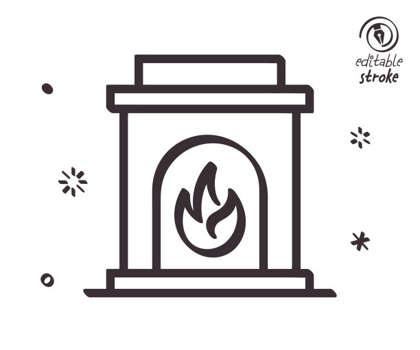开放式壁炉的俏皮线条插图图片下载