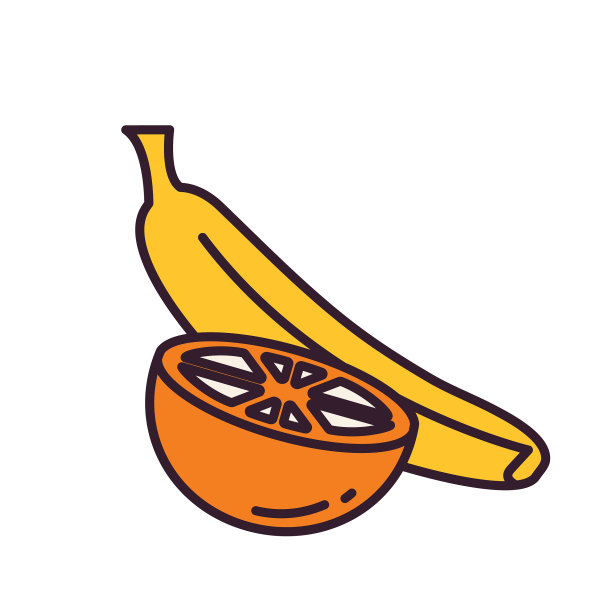 橙子和香蕉-瘦线早餐图标图片下载