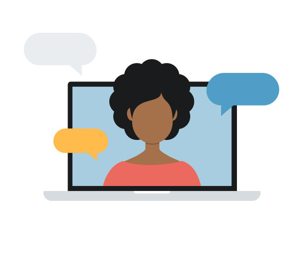 笔记本电脑屏幕上的女人。说话。矢量股票图图片下载