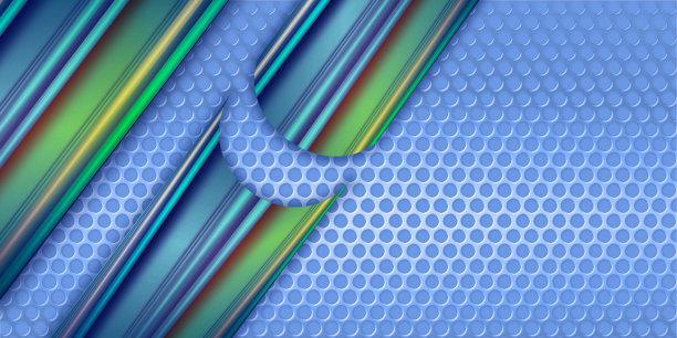 带有装饰带和圆网的蓝色光泽金属板。图片下载