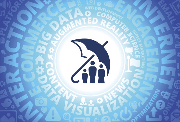 互联网上的家庭保险图标，现代科技词汇背景图片下载