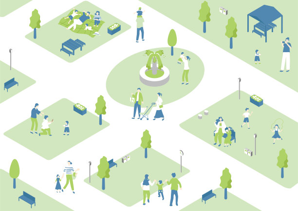 等距公园景观和日常生活的图解图片下载