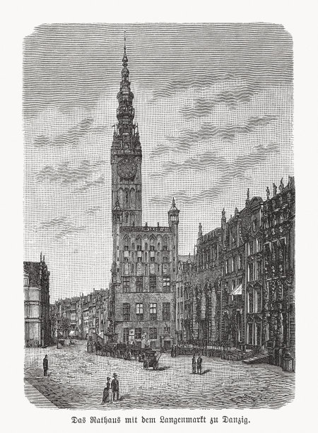 格但斯克的历史观，波兰，木刻，1893年出版图片下载