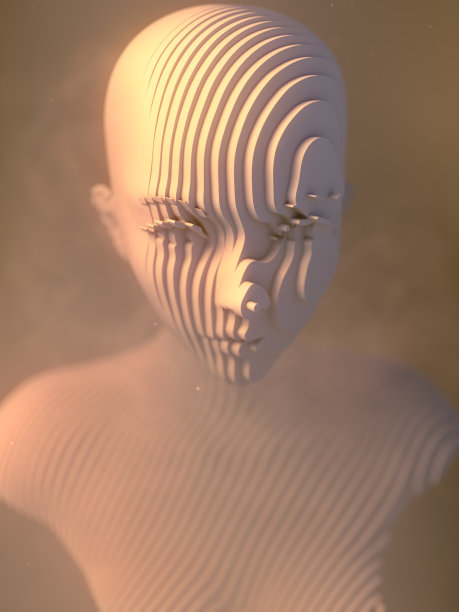 以女性雕塑为形式的白色切片的未来主义构图。三维渲染数字插图图片下载