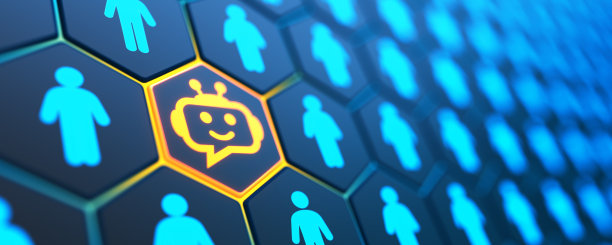 聊天机器人对人群的背景。人工智能帮助人们。三维演示图片下载