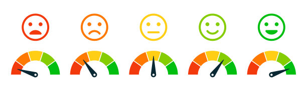 评级的满意度。一套情绪微笑-优秀，良好，正常，不好，床。评级表。向量股票插图图片下载