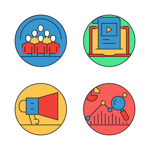 与入站营销相关的平线图标。向量符号说明。图片下载