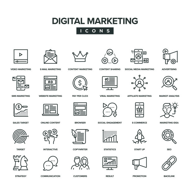 数字营销线图标设置图片下载