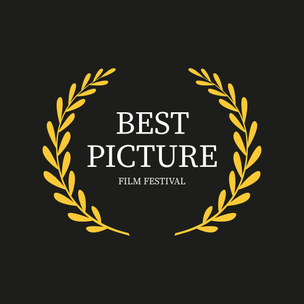 月桂花环枝向量。最佳影片。金色隔离在黑色背景上。电影节奖等图片下载