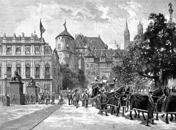 在斯图加特的施洛斯广场上，国王威廉·冯的葬礼队伍Württemberg图片下载