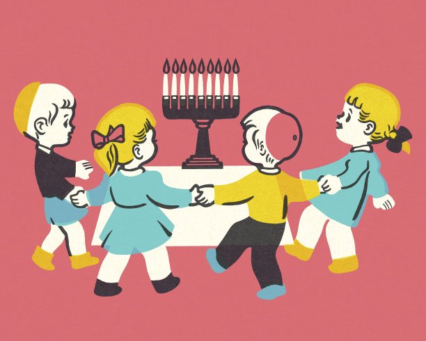 四个孩子在烛台周围玩耍图片下载