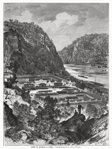 卡尔沙芬(Bad Karlshafen)，德国黑塞，木刻，1885年出版图片下载