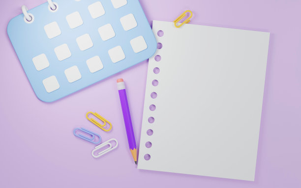 3D办公桌面业务顶视图，数据表，记事本和铅笔图片下载