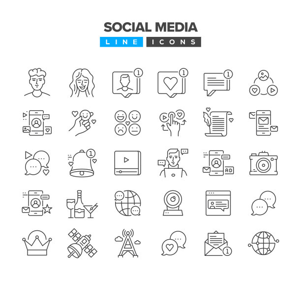 社交媒体线图标集图片下载