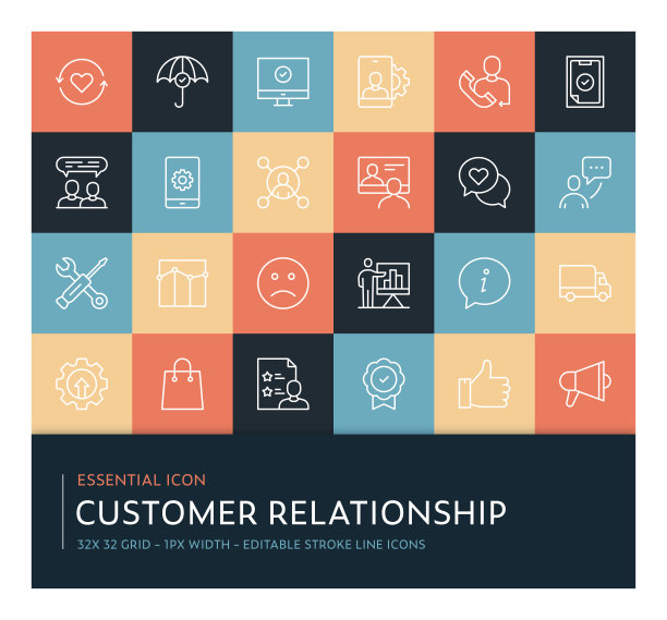 客户关系可编辑笔画线图标集合图片下载