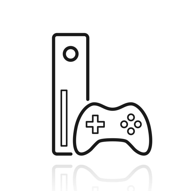 带有手柄的游戏机。白色背景上反射的图标图片下载