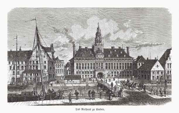 德国下萨克森州埃姆登市政厅，木刻，1893年出版图片下载