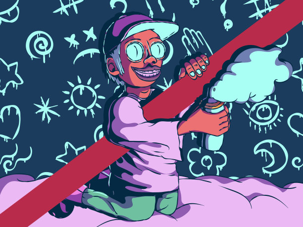 街头艺术的卡通插图-画家用喷漆。图片下载