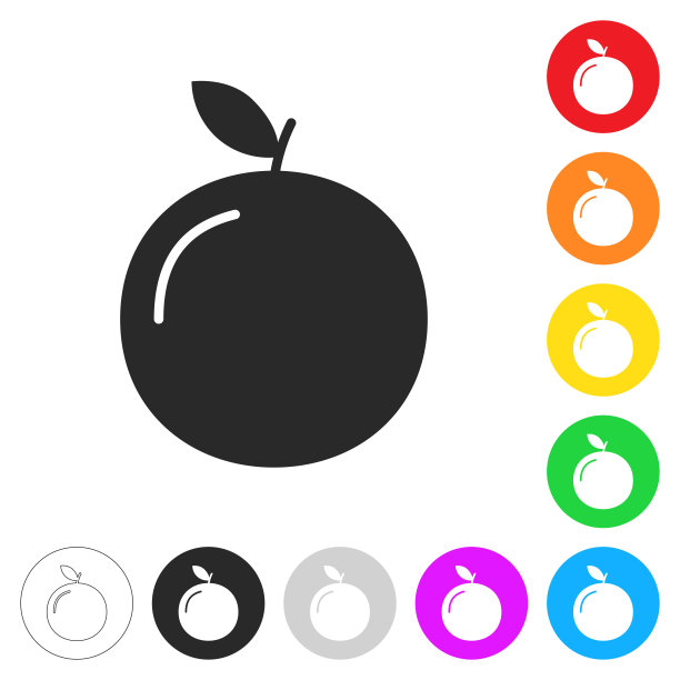 橙色。按钮上不同颜色的平面图标图片下载