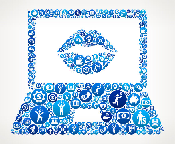 笔记本电脑屏幕和嘴唇金钱蓝色图标图案背景图片下载