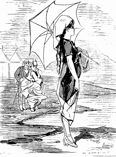 拿着阳伞的年轻女子站在沙滩上图片下载