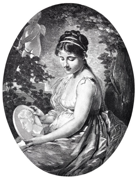 女人看着情人的画像，如释重负图片下载