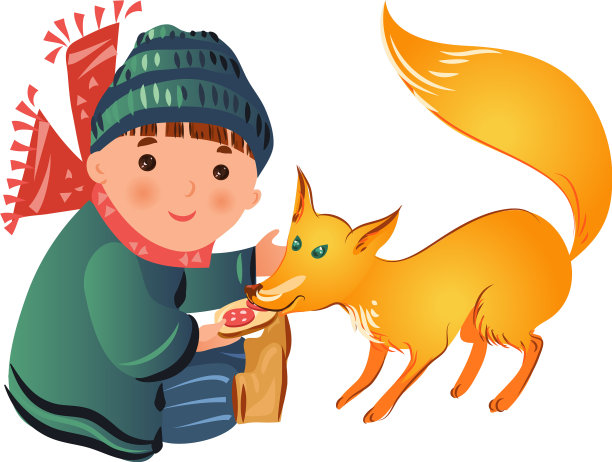 可爱微笑的男孩穿着冬衣是给食物图片下载