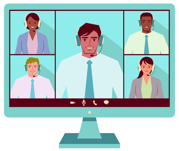 5位年轻的男女商人正在参加一个视频会议(多民族)图片下载