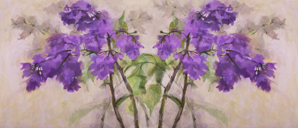 时尚的插图，现代艺术作品在印象主义的风格，我的原始油画在画布上水平的春天风景灌木盛开的紫色丁香在耀眼的阳光图片下载
