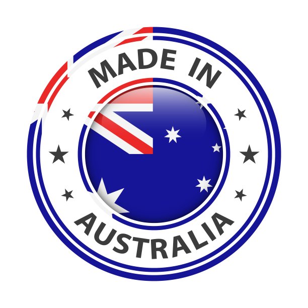 澳大利亚制造的徽章矢量。有星星和国旗的贴纸。标志孤立在白色背景。图片下载