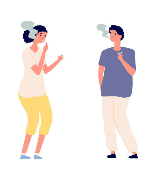 吸烟的夫妇。有香烟的男人女人。有尼古丁毒瘾的孤立人群。平吸烟者字符图片下载